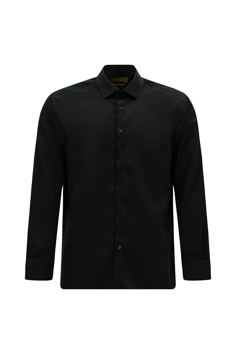 Siyah Uzun Kol Non Iron Saten Klasik Pamuk Gömlek