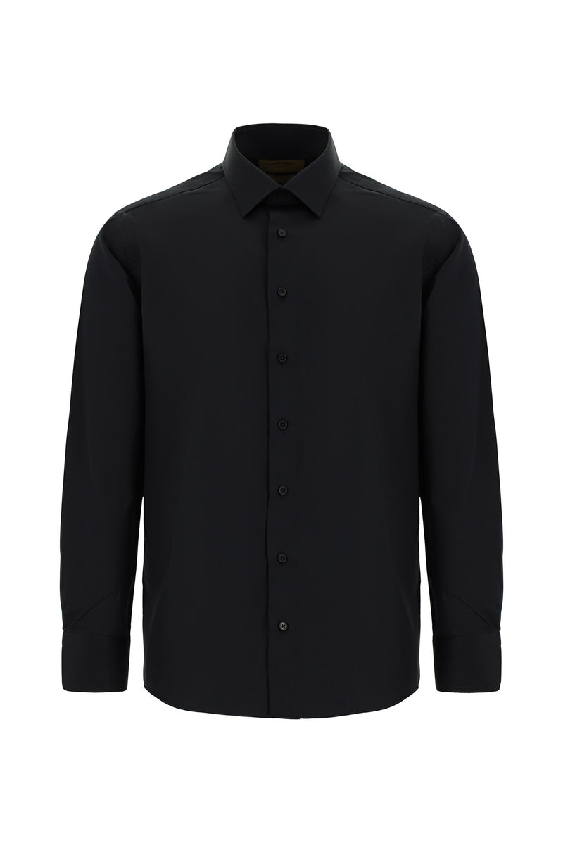 Siyah Uzun Kol Non Iron Saten Klasik Pamuk Gömlek