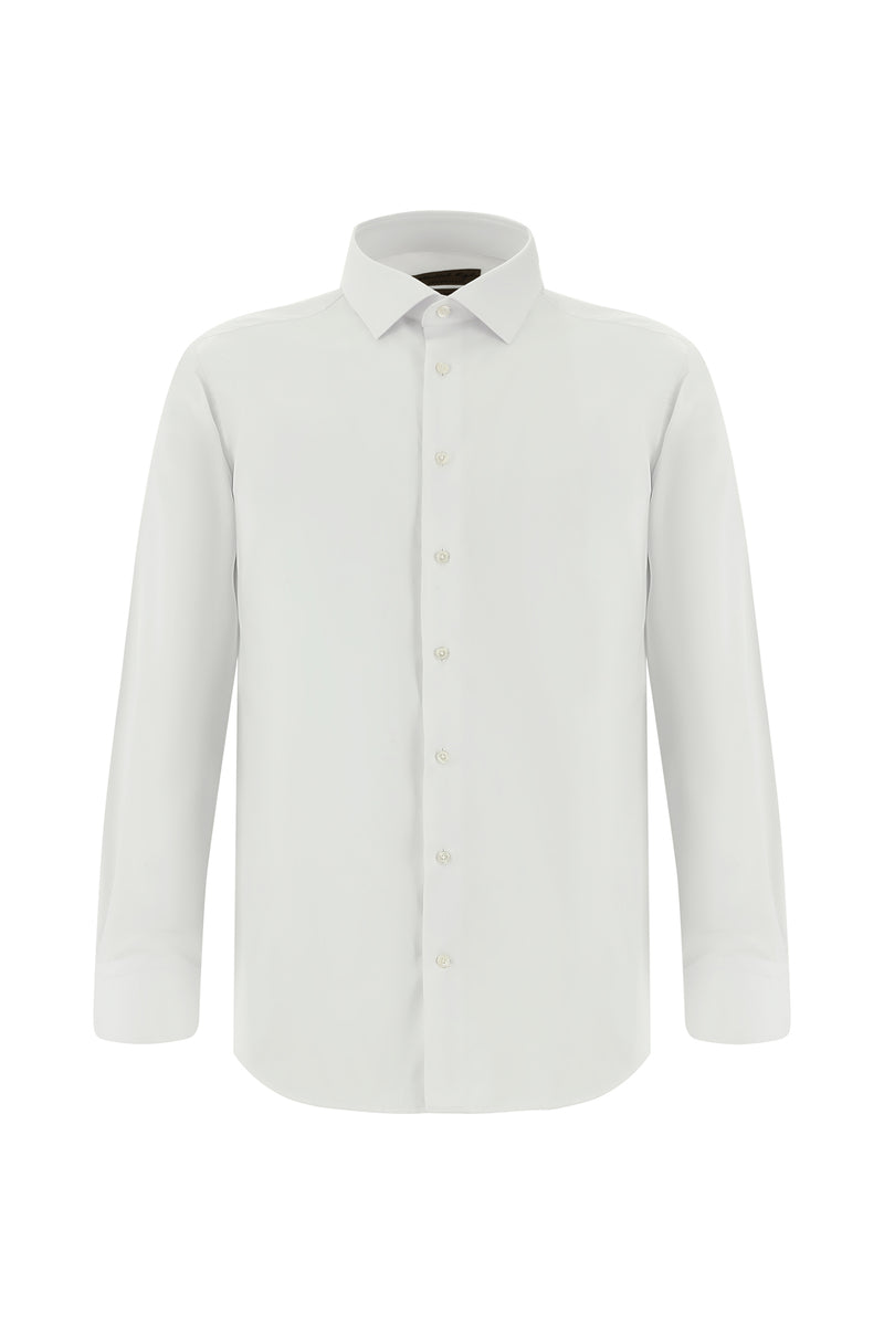 Beyaz Uzun Kol Non Iron Saten Klasik Pamuk Gömlek