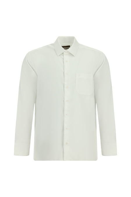 Beyaz Uzun Kol Cepli Pamuk Klasik Non Iron Gömlek