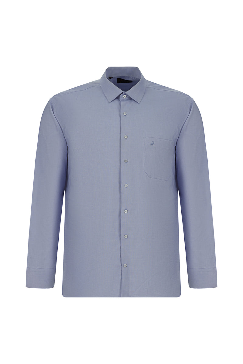 Açık Mavi Uzun Kol Regular Fit Pamuk Cepli Oxford Gömlek