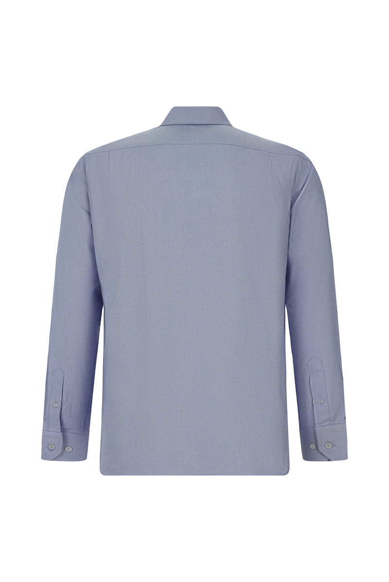Açık Mavi Uzun Kol Regular Fit Pamuk Cepli Oxford Gömlek