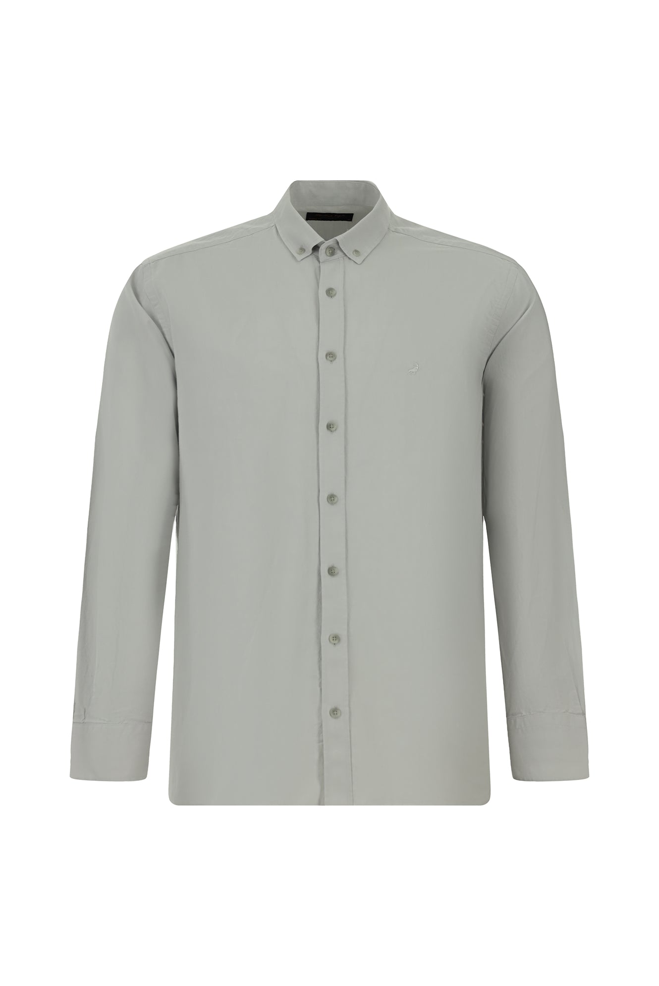 Açık Gri Uzun Kol Regular Fit Pamuk Düğmeli Yaka Oxford Gömlek