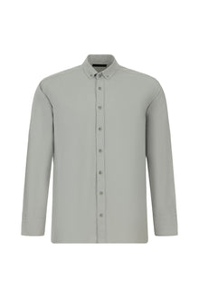 Açık Gri Uzun Kol Regular Fit Pamuk Düğmeli Yaka Oxford Gömlek