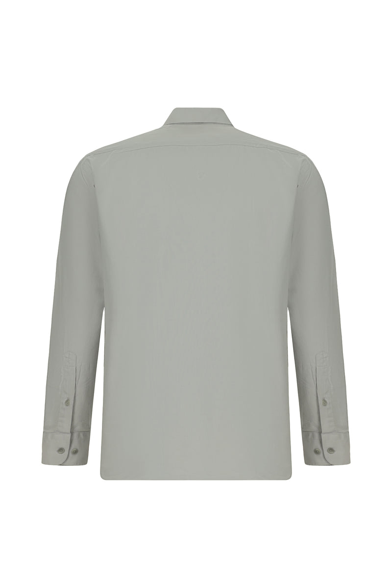 Açık Gri Uzun Kol Regular Fit Pamuk Düğmeli Yaka Oxford Gömlek