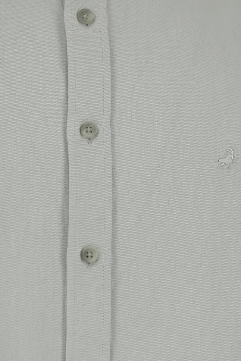 Açık Gri Uzun Kol Regular Fit Pamuk Düğmeli Yaka Oxford Gömlek