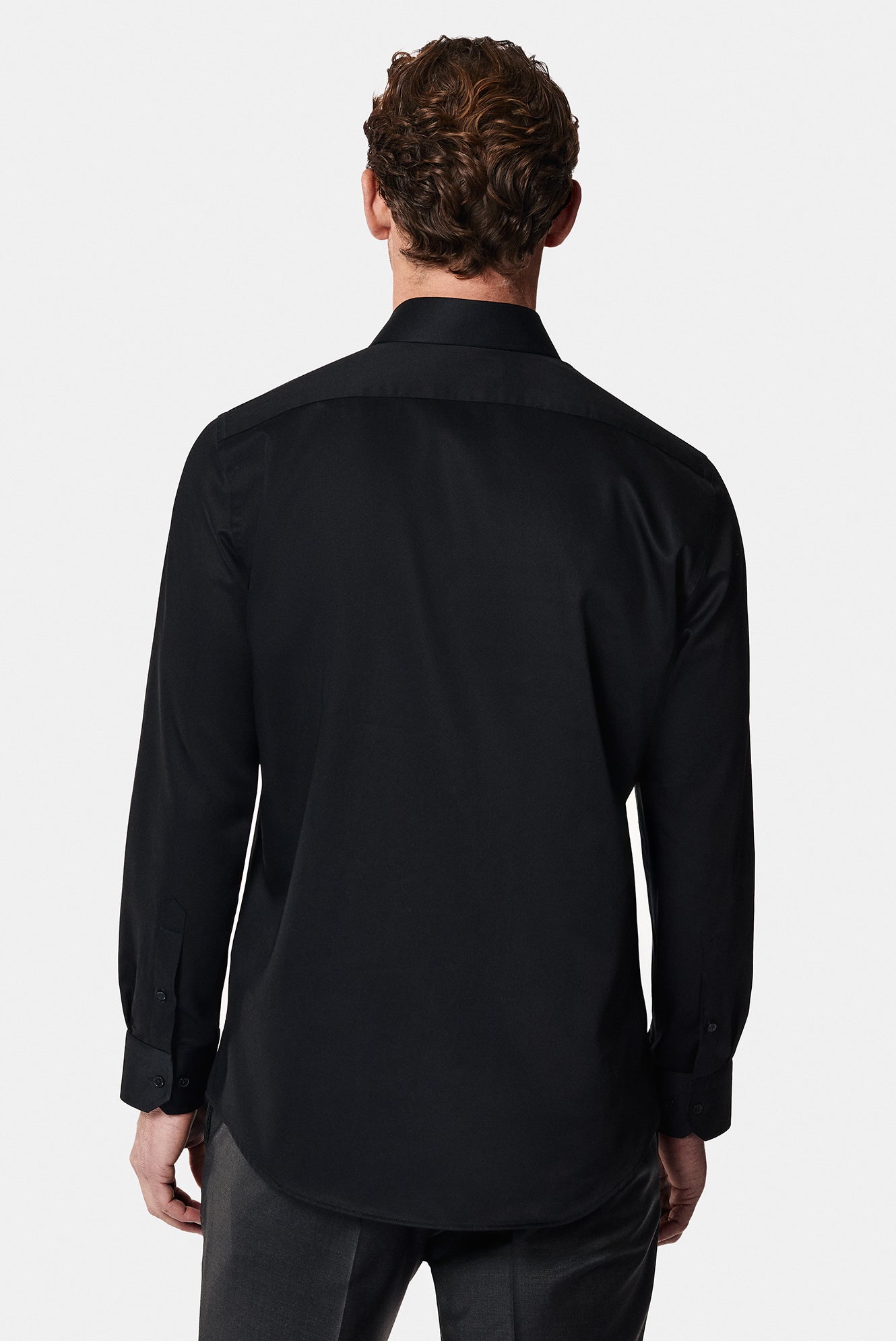 Siyah Uzun Kol Slim Fit Dar Kesim Klasik Non Iron Saten Pamuk Gömlek