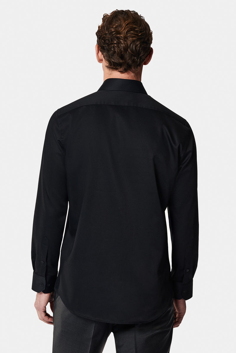 Siyah Uzun Kol Slim Fit Dar Kesim Klasik Non Iron Saten Pamuk Gömlek