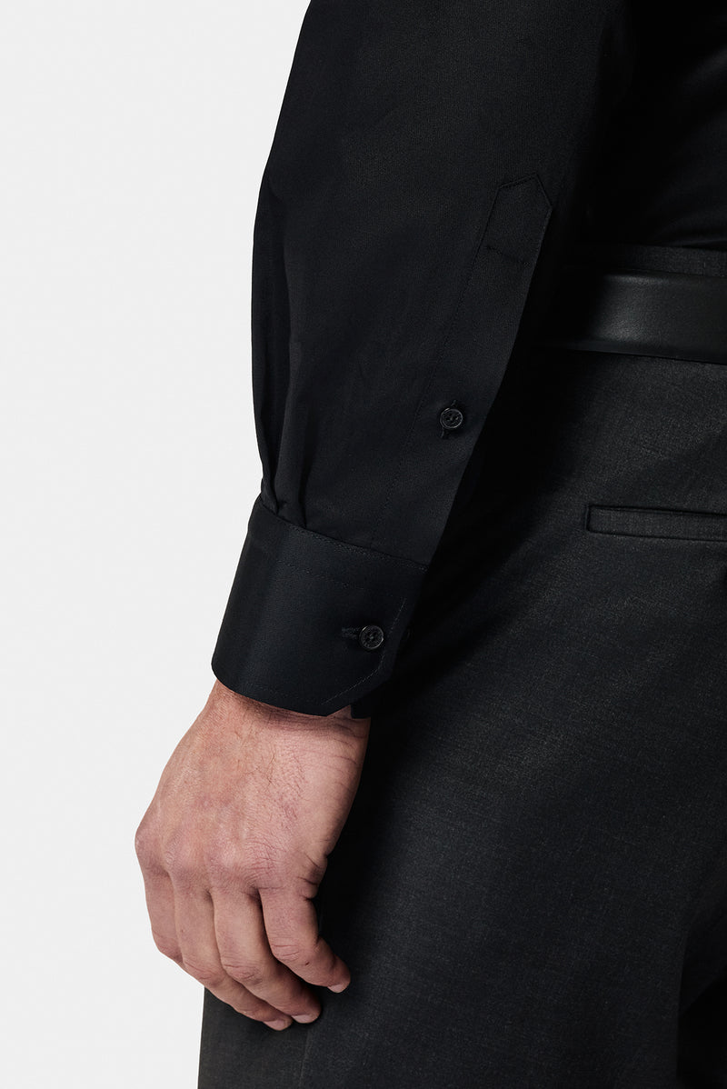 Siyah Uzun Kol Slim Fit Dar Kesim Klasik Non Iron Saten Pamuk Gömlek