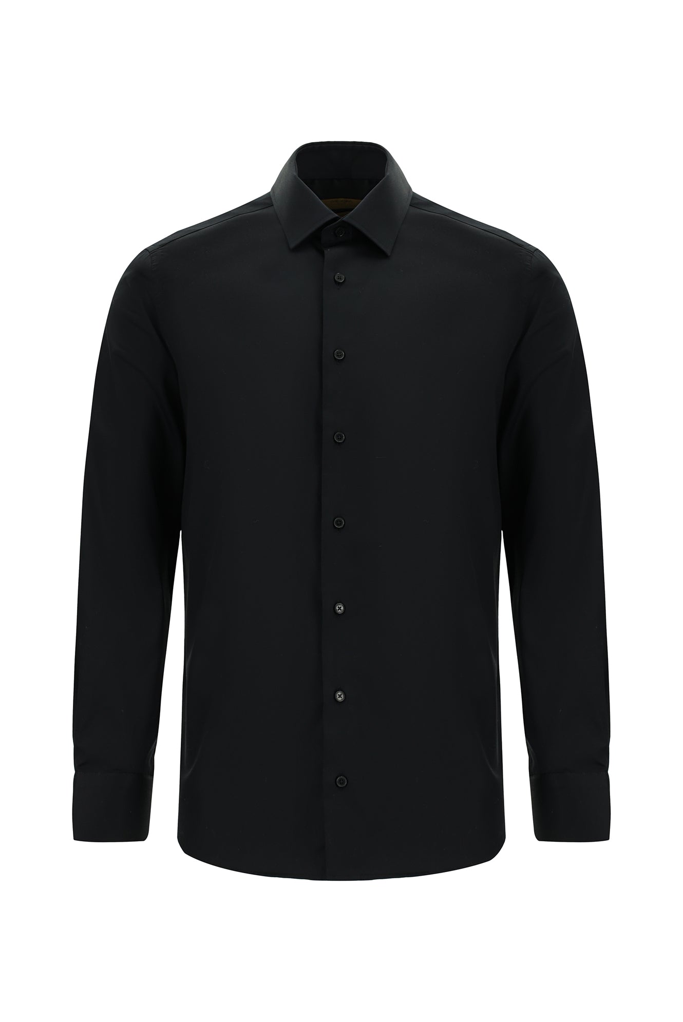 Siyah Uzun Kol Slim Fit Dar Kesim Klasik Non Iron Saten Pamuk Gömlek