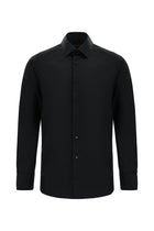 Siyah Uzun Kol Slim Fit Dar Kesim Klasik Non Iron Saten Pamuk Gömlek