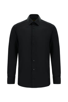 Siyah Uzun Kol Slim Fit Dar Kesim Klasik Non Iron Saten Pamuk Gömlek