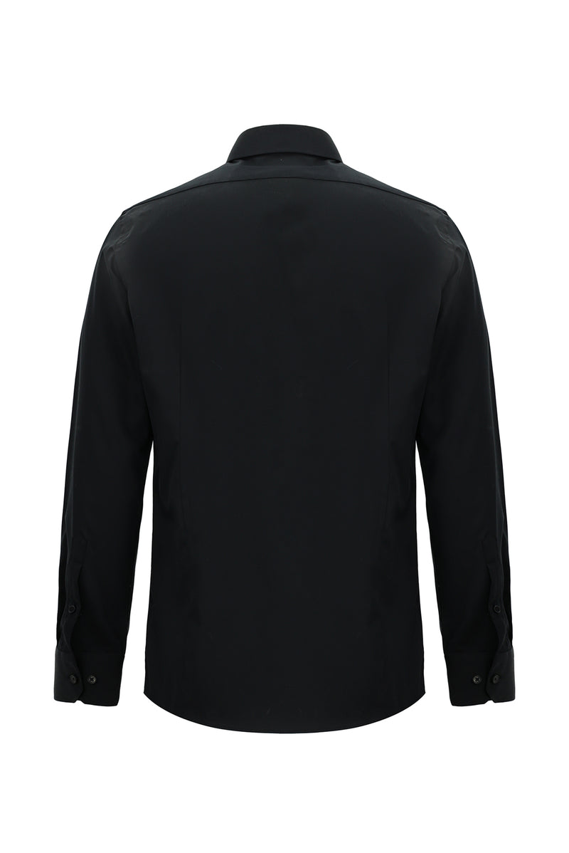 Siyah Uzun Kol Slim Fit Dar Kesim Klasik Non Iron Saten Pamuk Gömlek