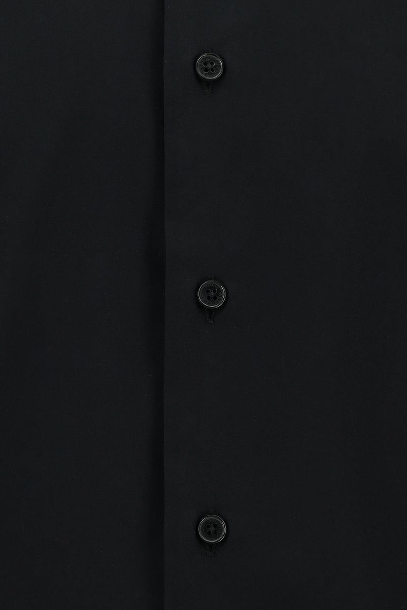 Siyah Uzun Kol Slim Fit Dar Kesim Klasik Non Iron Saten Pamuk Gömlek