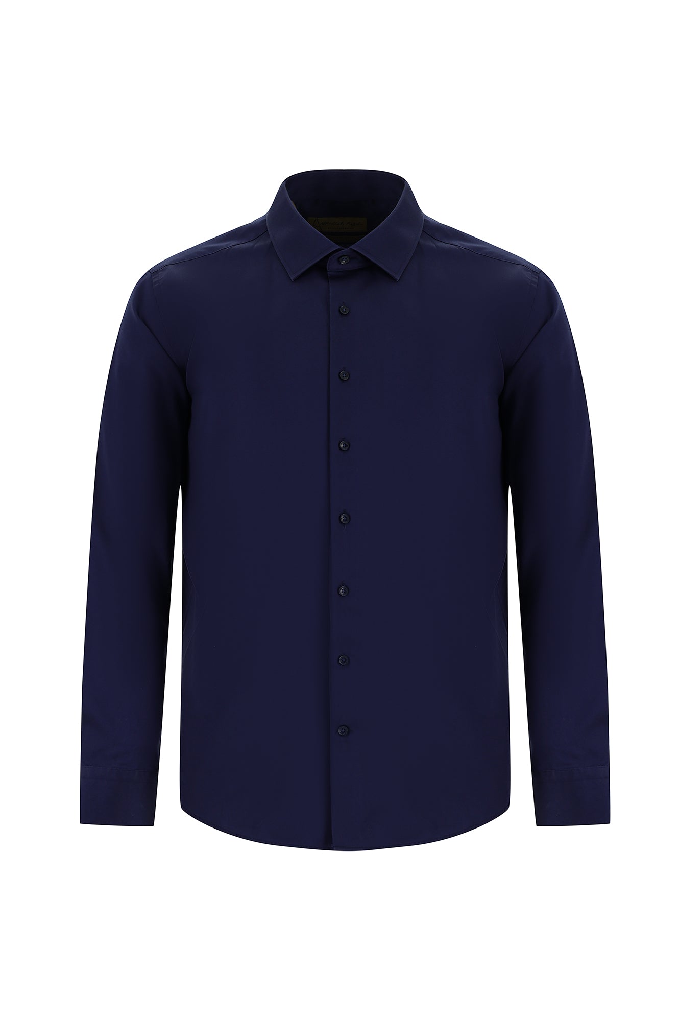 Koyu Lacivert Uzun Kol Slim Fit Dar Kesim Klasik Non Iron Saten Pamuk Gömlek