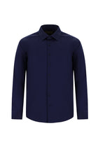 Koyu Lacivert Uzun Kol Slim Fit Dar Kesim Klasik Non Iron Saten Pamuk Gömlek