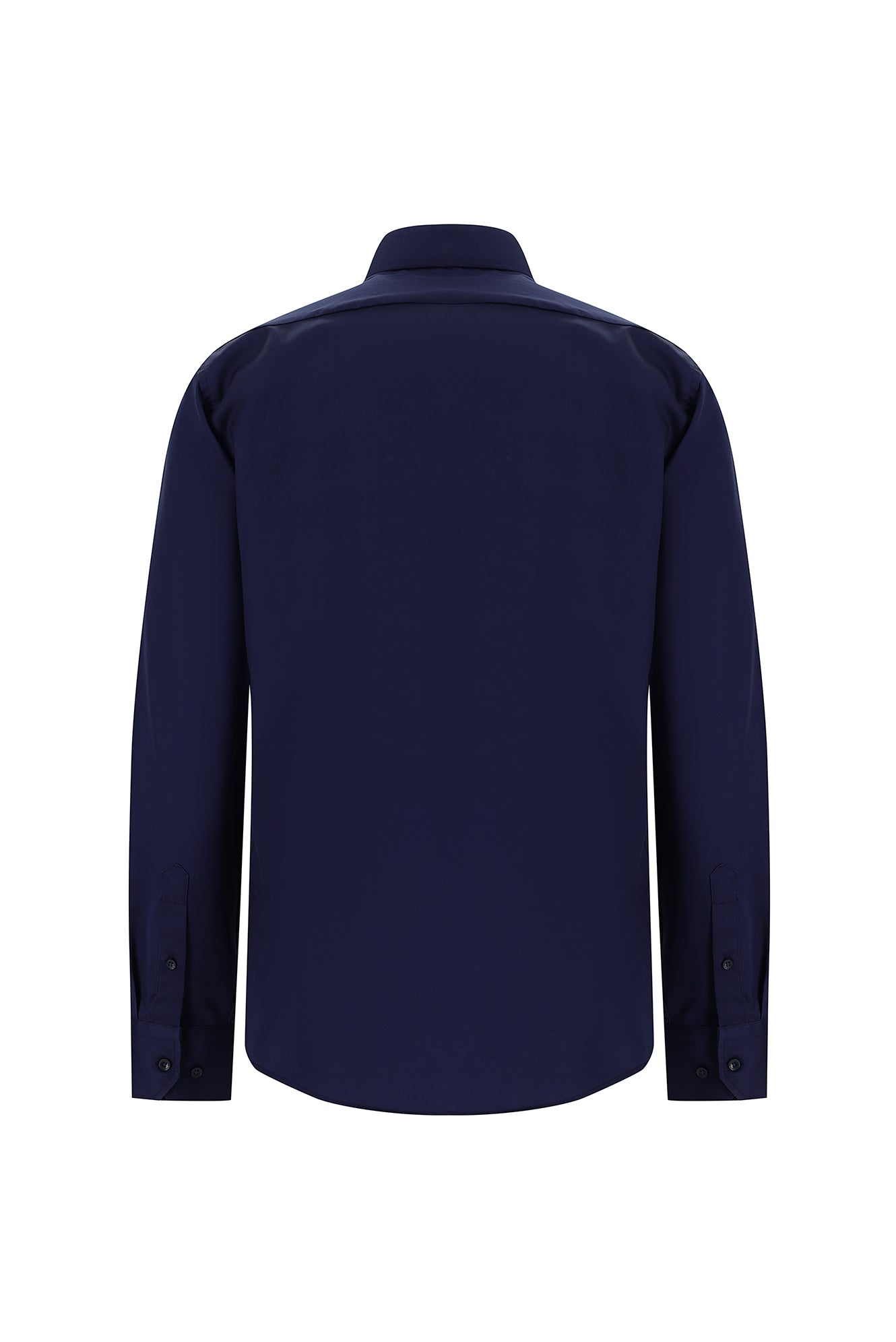 Koyu Lacivert Uzun Kol Slim Fit Dar Kesim Klasik Non Iron Saten Pamuk Gömlek