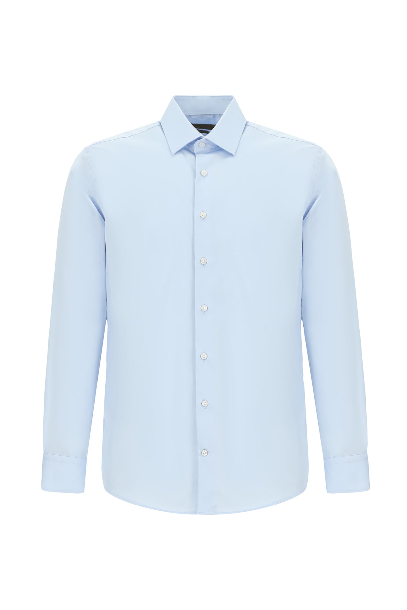 Uçuk Mavi Uzun Kol Slim Fit Dar Kesim Klasik Non Iron Saten Pamuk Gömlek
