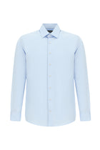 Uçuk Mavi Uzun Kol Slim Fit Dar Kesim Klasik Non Iron Saten Pamuk Gömlek