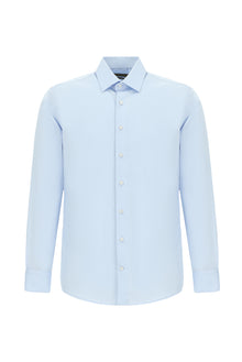 Uçuk Mavi Uzun Kol Slim Fit Dar Kesim Klasik Non Iron Saten Pamuk Gömlek