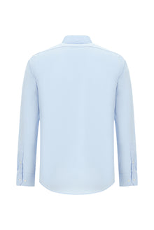 Uçuk Mavi Uzun Kol Slim Fit Dar Kesim Klasik Non Iron Saten Pamuk Gömlek
