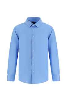 Aqua Mavisi Uzun Kol Slim Fit Dar Kesim Klasik Non Iron Saten Pamuk Gömlek