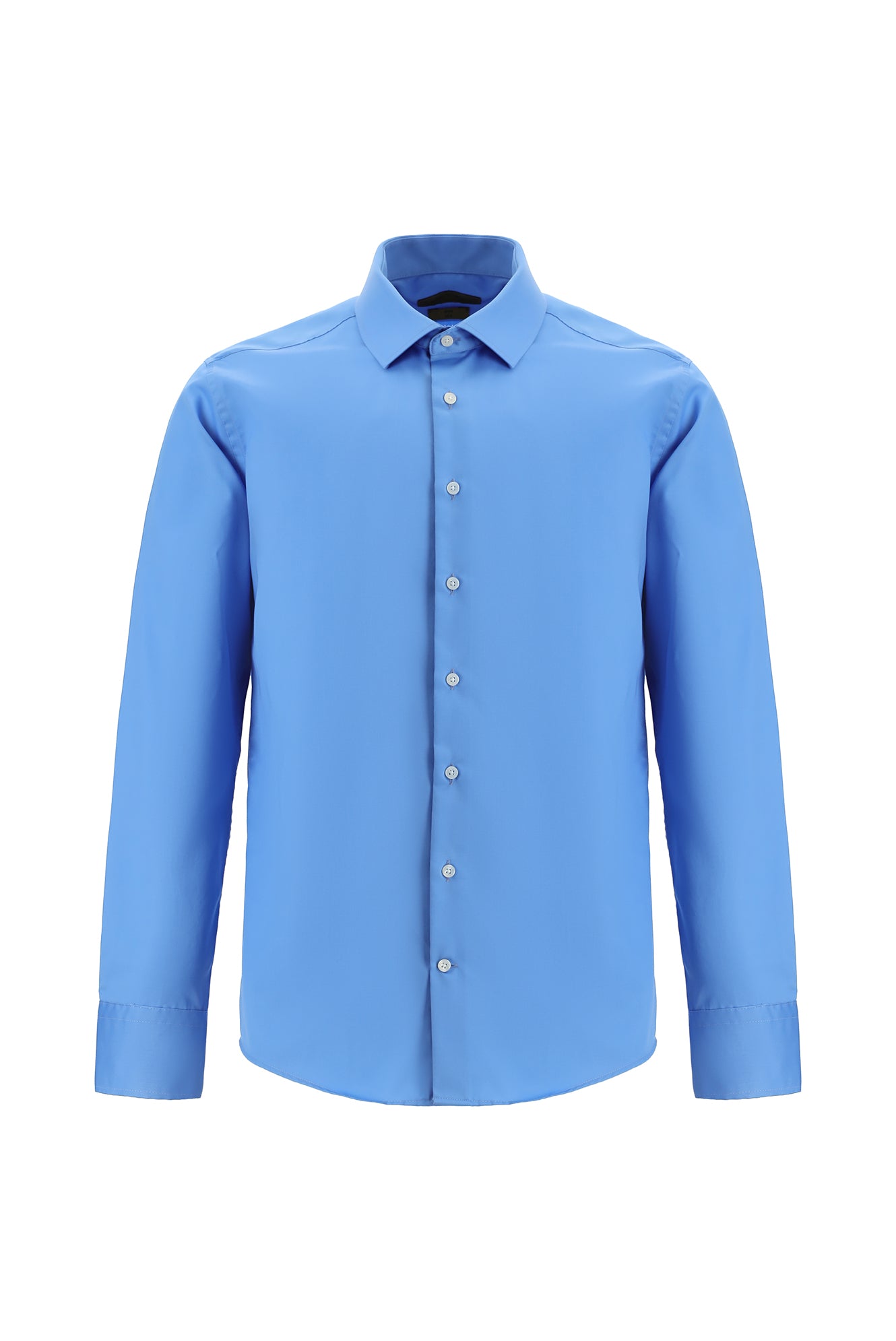 Koyu Mavi  Uzun Kol Slim Fit Dar Kesim Klasik Non Iron Saten Pamuk Gömlek
