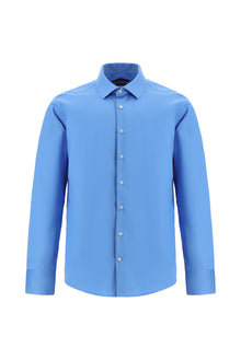 Koyu Mavi  Uzun Kol Slim Fit Dar Kesim Klasik Non Iron Saten Pamuk Gömlek