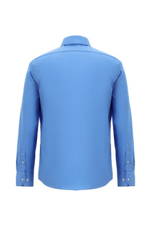 Koyu Mavi  Uzun Kol Slim Fit Dar Kesim Klasik Non Iron Saten Pamuk Gömlek