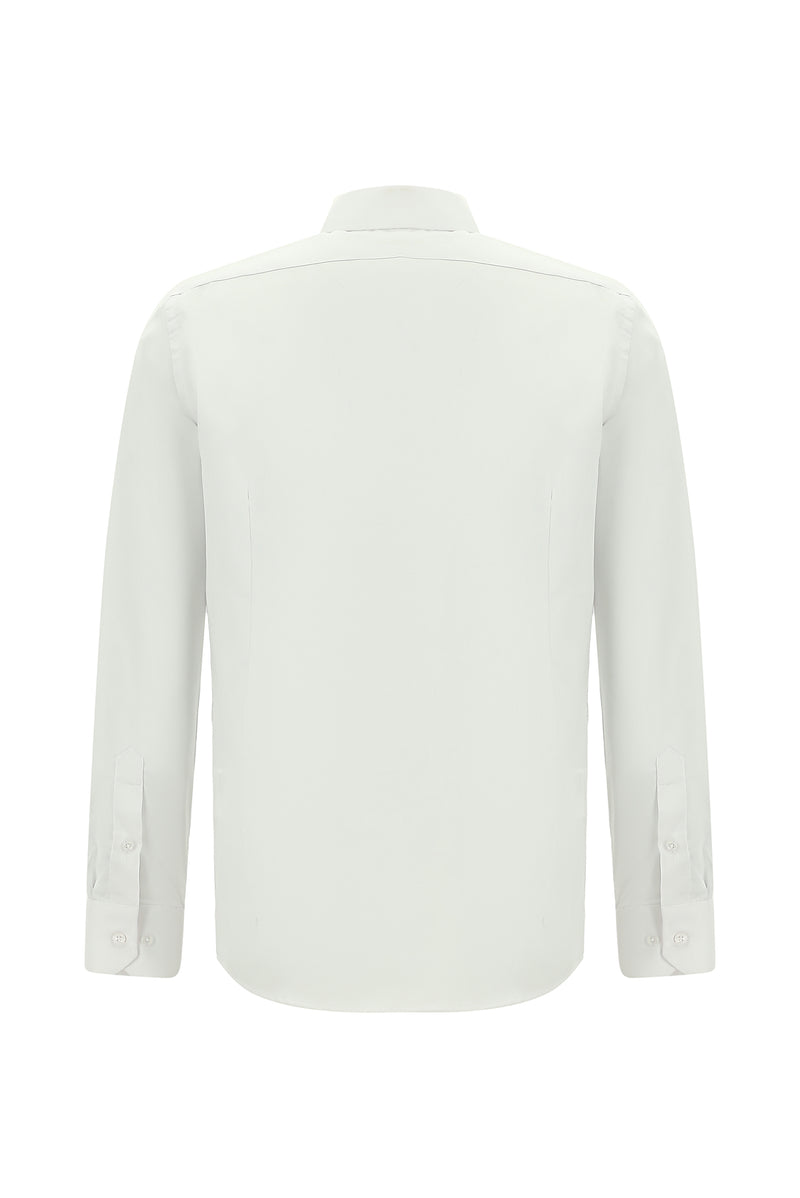 Beyaz Uzun Kol Slim Fit Dar Kesim Klasik Non Iron Saten Pamuk Gömlek