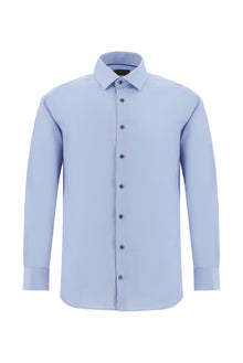 Mavi Uzun Kol Slim Fit Dar Kesim Non Iron Oxford Klasik Pamuk Gömlek