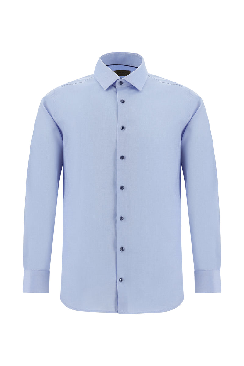 Mavi Uzun Kol Slim Fit Dar Kesim Non Iron Oxford Klasik Pamuk Gömlek