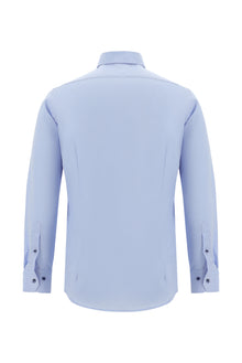 Mavi Uzun Kol Slim Fit Dar Kesim Non Iron Oxford Klasik Pamuk Gömlek
