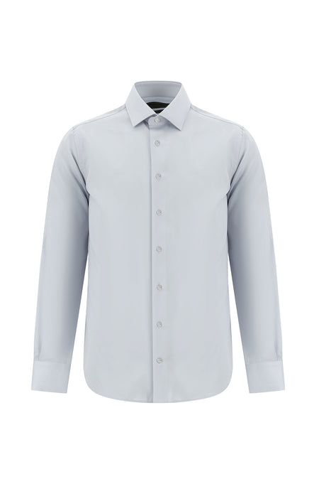Orta Gri Uzun Kol Slim Fit Dar Kesim Non Iron Klasik Saten Pamuk Gömlek