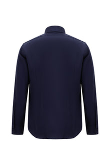 Koyu Lacivert Uzun Kol Slim Fit Dar Kesim Non Iron Klasik Saten Pamuk Gömlek
