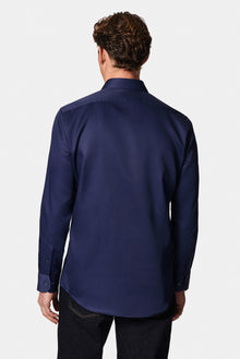 Koyu Lacivert Uzun Kol Slim Fit Dar Kesim Non Iron Klasik Saten Pamuk Gömlek