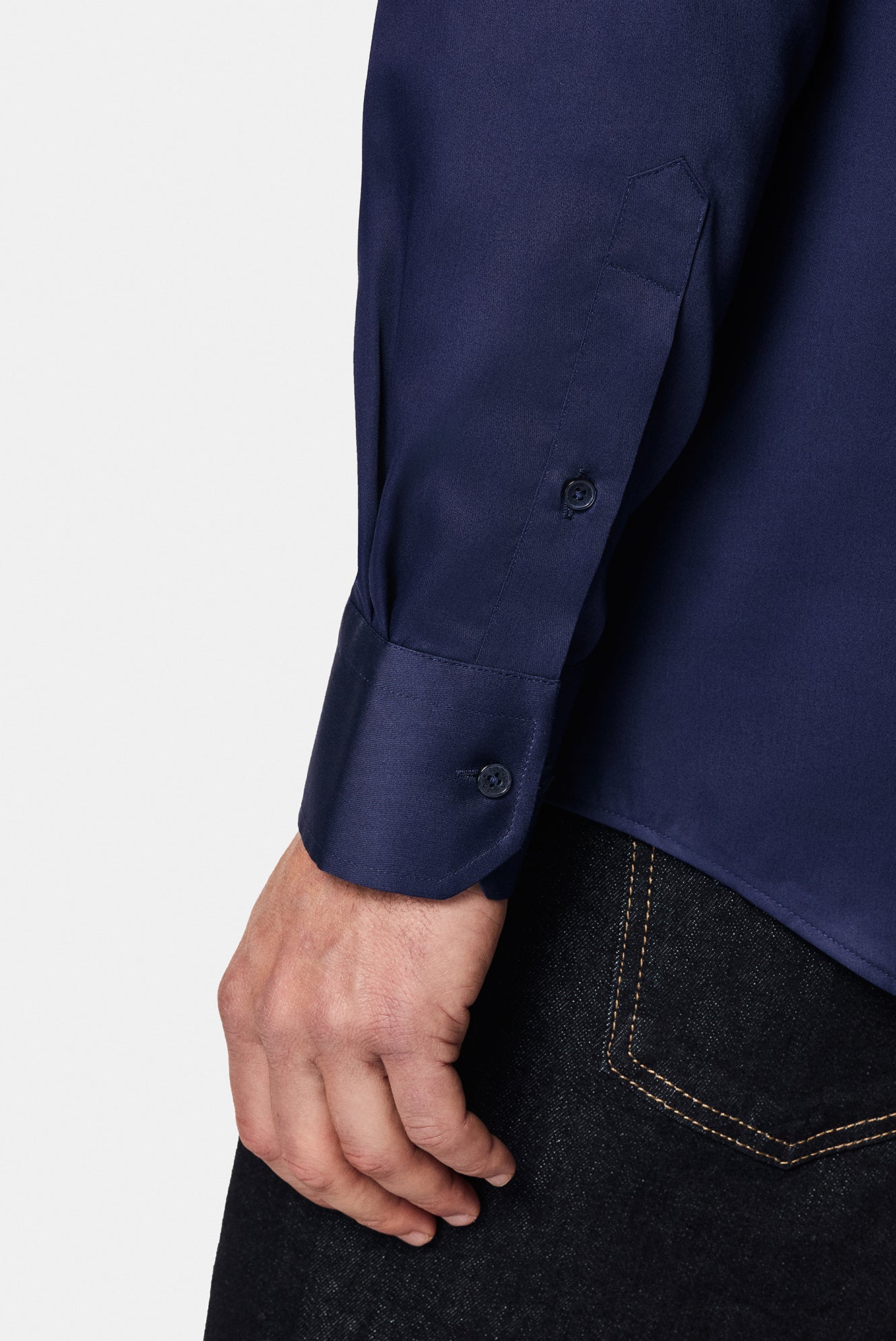 Koyu Lacivert Uzun Kol Slim Fit Dar Kesim Non Iron Klasik Saten Pamuk Gömlek