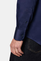 Koyu Lacivert Uzun Kol Slim Fit Dar Kesim Non Iron Klasik Saten Pamuk Gömlek