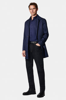 Koyu Lacivert Uzun Kol Slim Fit Dar Kesim Non Iron Klasik Saten Pamuk Gömlek