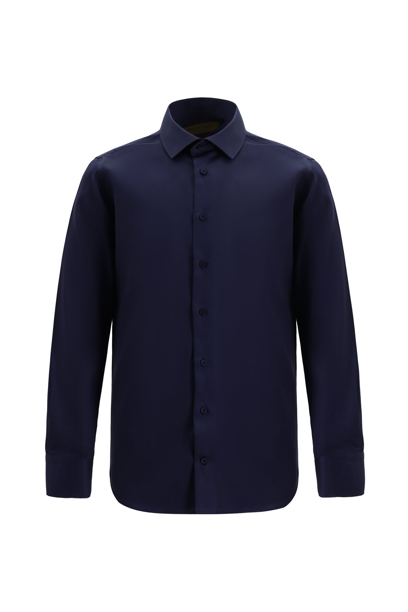 Koyu Lacivert Uzun Kol Slim Fit Dar Kesim Non Iron Klasik Saten Pamuk Gömlek