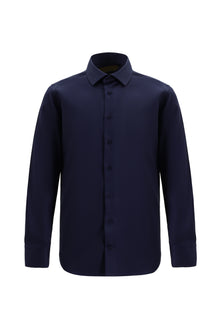 Koyu Lacivert Uzun Kol Slim Fit Dar Kesim Non Iron Klasik Saten Pamuk Gömlek