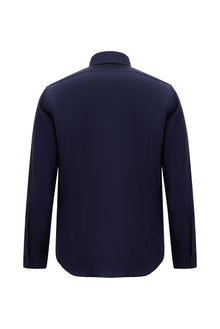 Koyu Lacivert Uzun Kol Slim Fit Dar Kesim Non Iron Klasik Saten Pamuk Gömlek-Abdullah Ki??l?