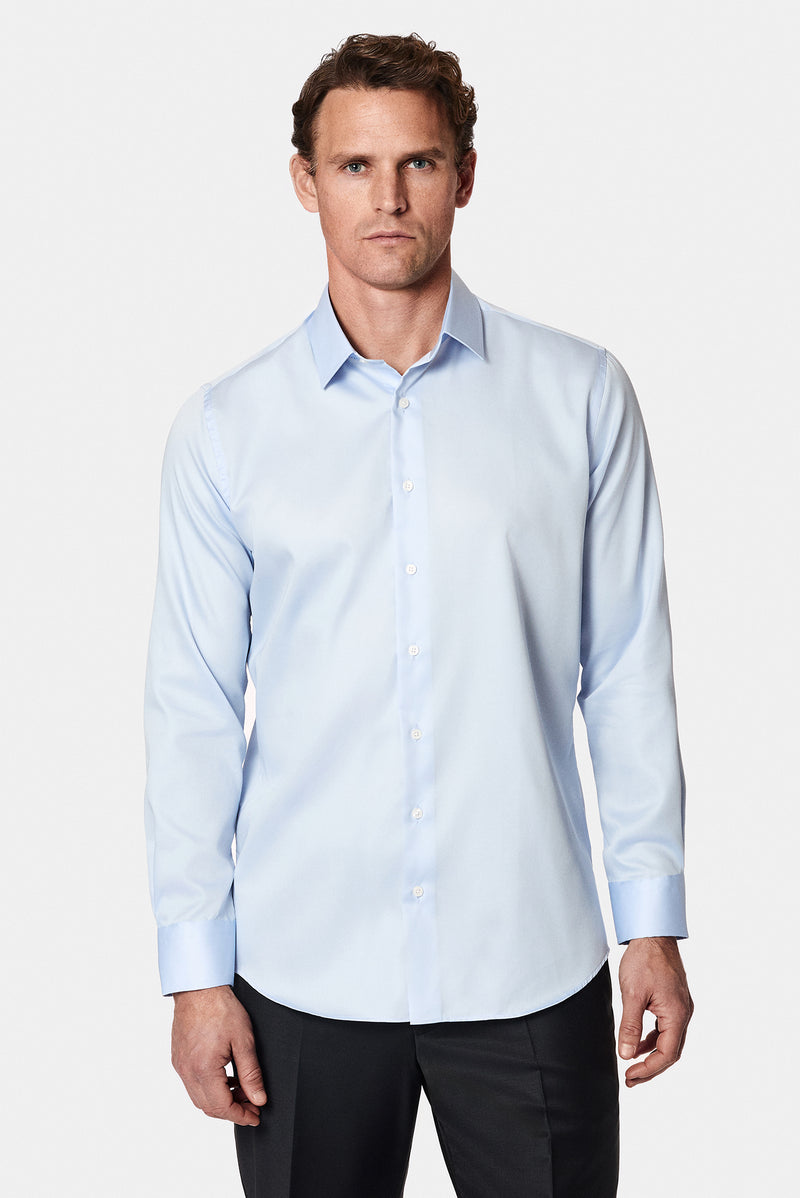 Uçuk Mavi Uzun Kol Slim Fit Dar Kesim Non Iron Klasik Saten Pamuk Gömlek