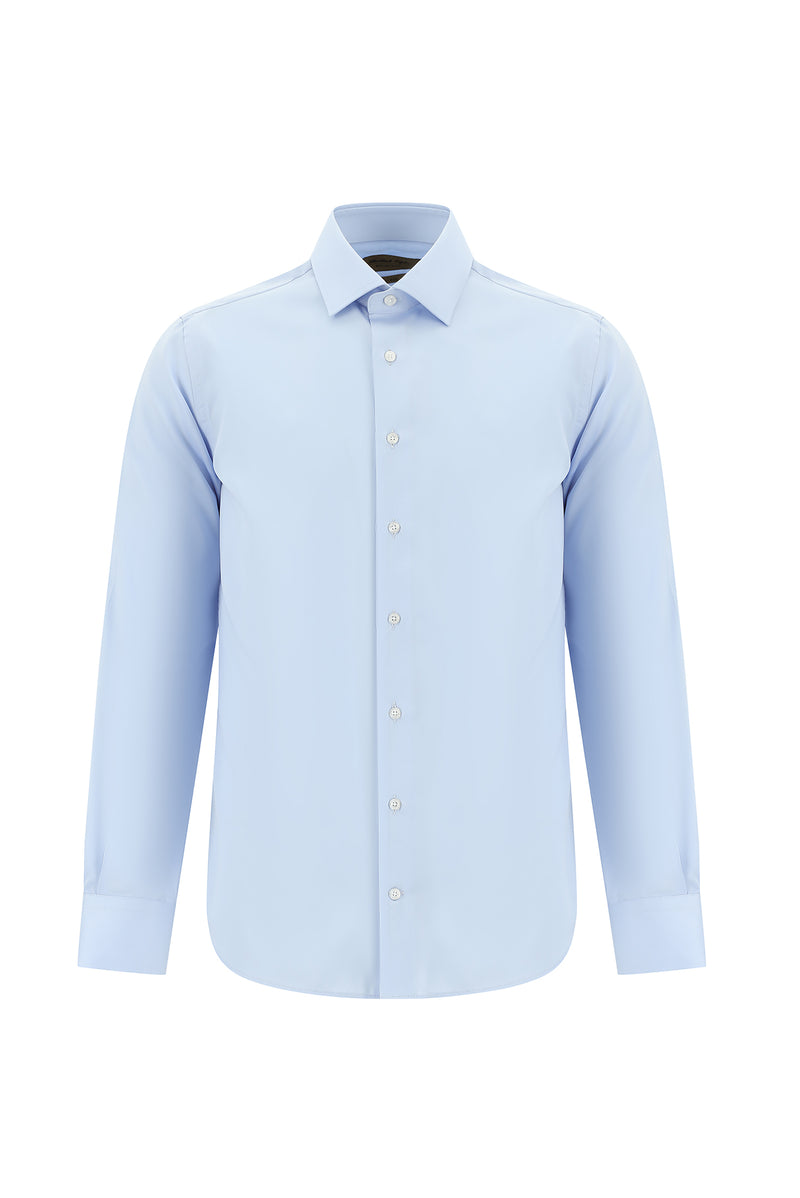 Uçuk Mavi Uzun Kol Slim Fit Dar Kesim Non Iron Klasik Saten Pamuk Gömlek