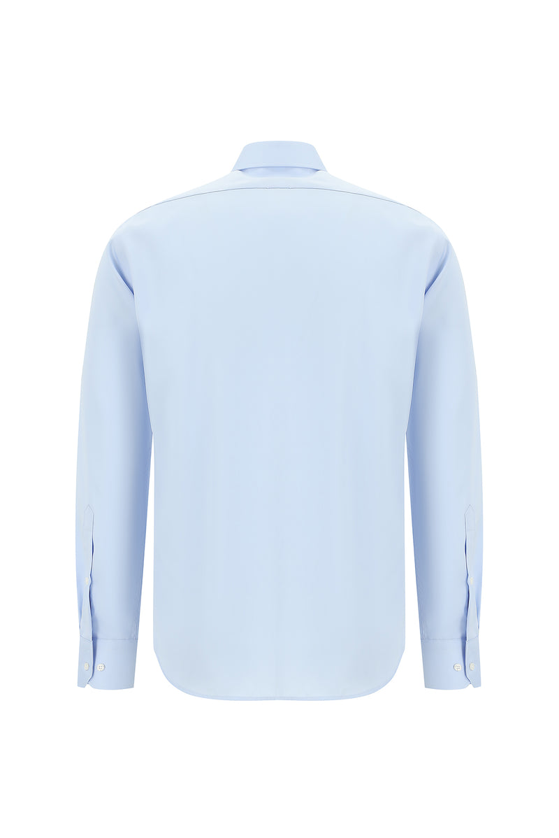 Uçuk Mavi Uzun Kol Slim Fit Dar Kesim Non Iron Klasik Saten Pamuk Gömlek