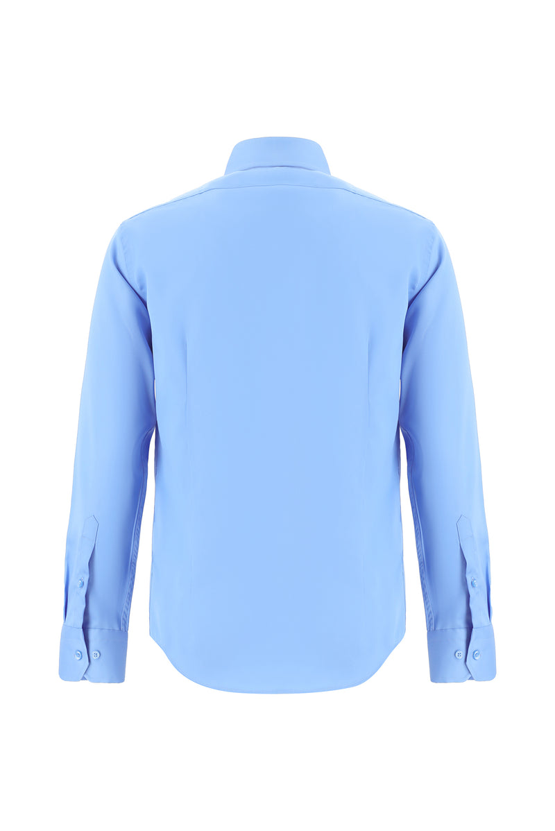 Aqua Mavisi Uzun Kol Slim Fit Dar Kesim Non Iron Klasik Saten Pamuk Gömlek