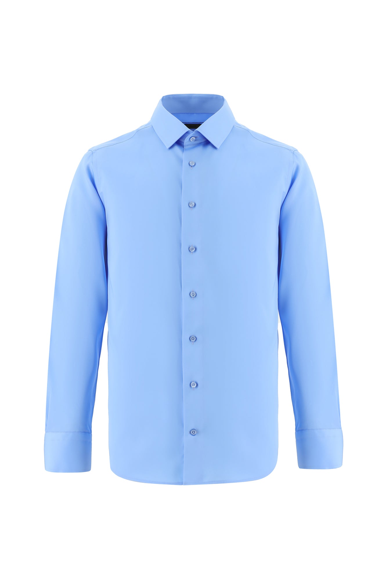 Aqua Mavisi Uzun Kol Slim Fit Dar Kesim Non Iron Klasik Saten Pamuk Gömlek