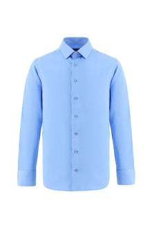 Aqua Mavisi Uzun Kol Slim Fit Dar Kesim Non Iron Klasik Saten Pamuk Gömlek