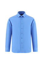 Koyu Mavi  Uzun Kol Slim Fit Dar Kesim Non Iron Klasik Saten Pamuk Gömlek