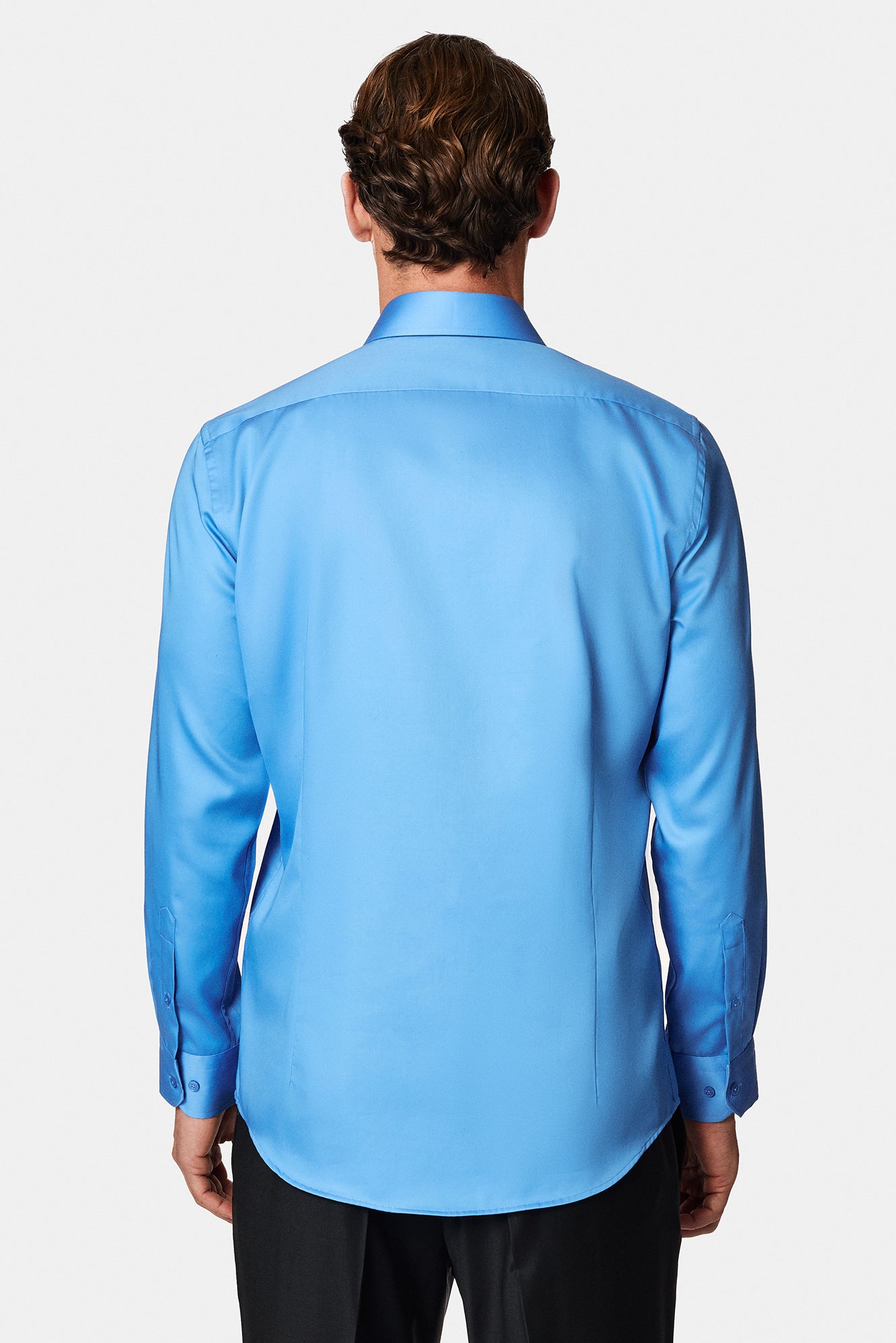 Koyu Mavi  Uzun Kol Slim Fit Dar Kesim Non Iron Klasik Saten Pamuk Gömlek